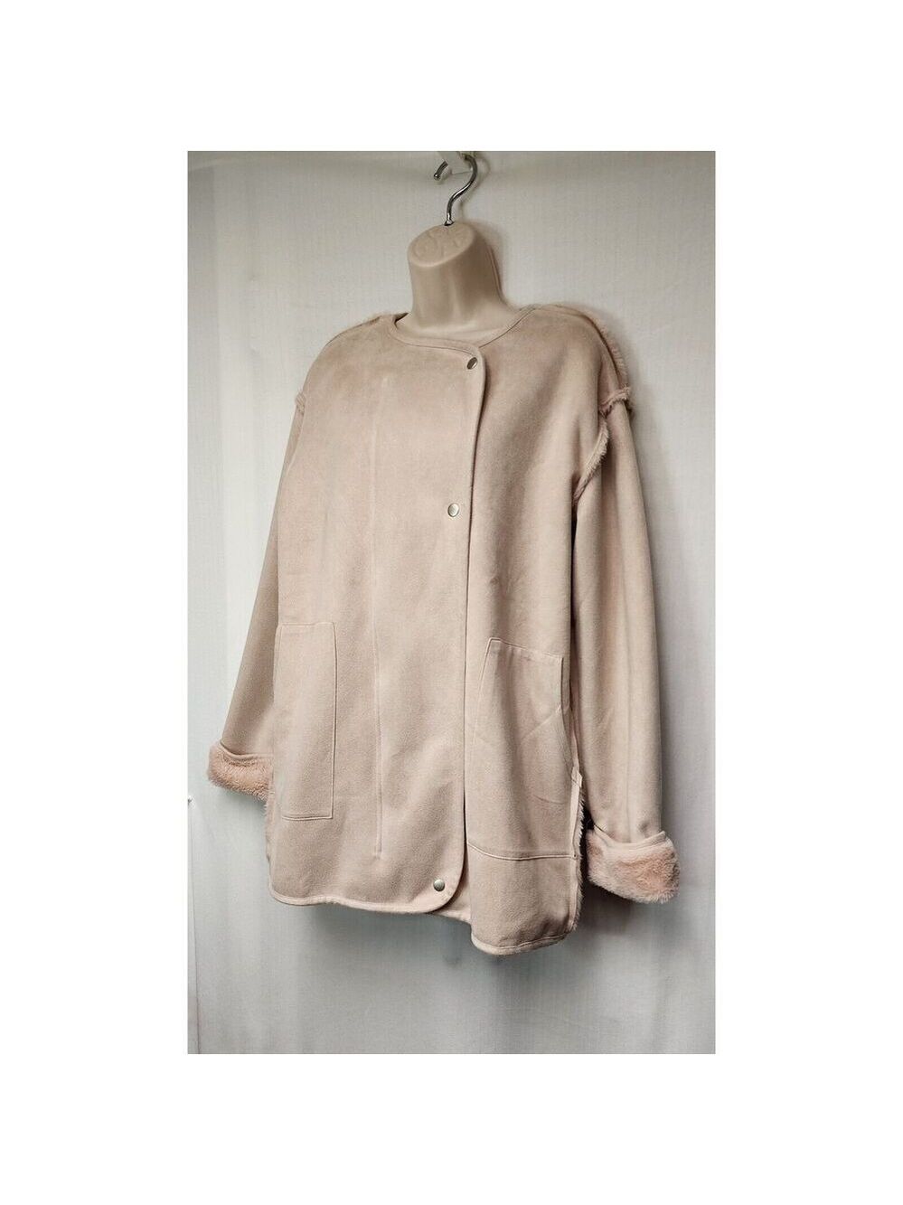 Ellison ELLA Faux Suede Fur lined Double Breasted Zip Coat Pink Size Large - Picture 5 of 8
